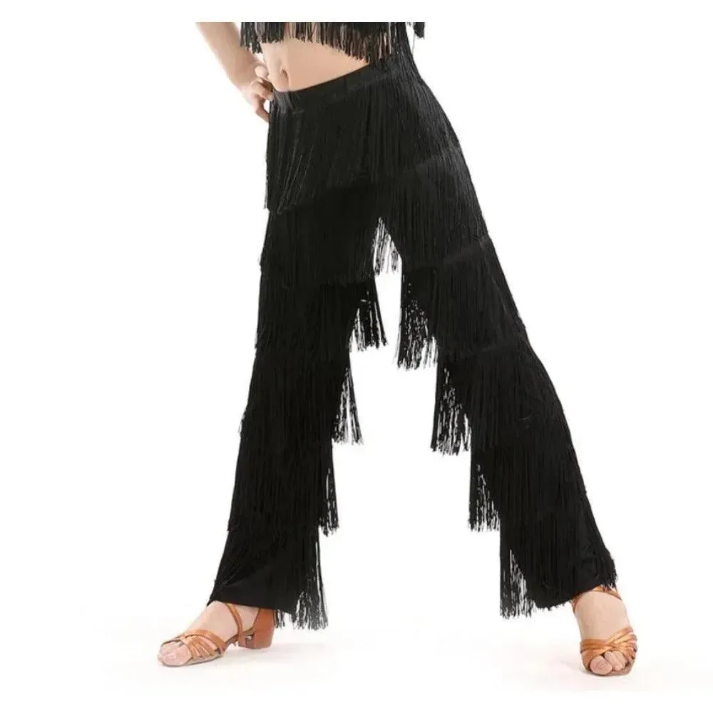 Fringe Dance Costume Pants - Girls Multi-color Tassel Belly Dancing Pants Cowgirl Style for Samba Salsa Ballroom Latin