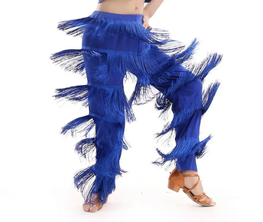Fringe Dance Costume Pants - Girls Multi-color Tassel Belly Dancing Pants Cowgirl Style for Samba Salsa Ballroom Latin