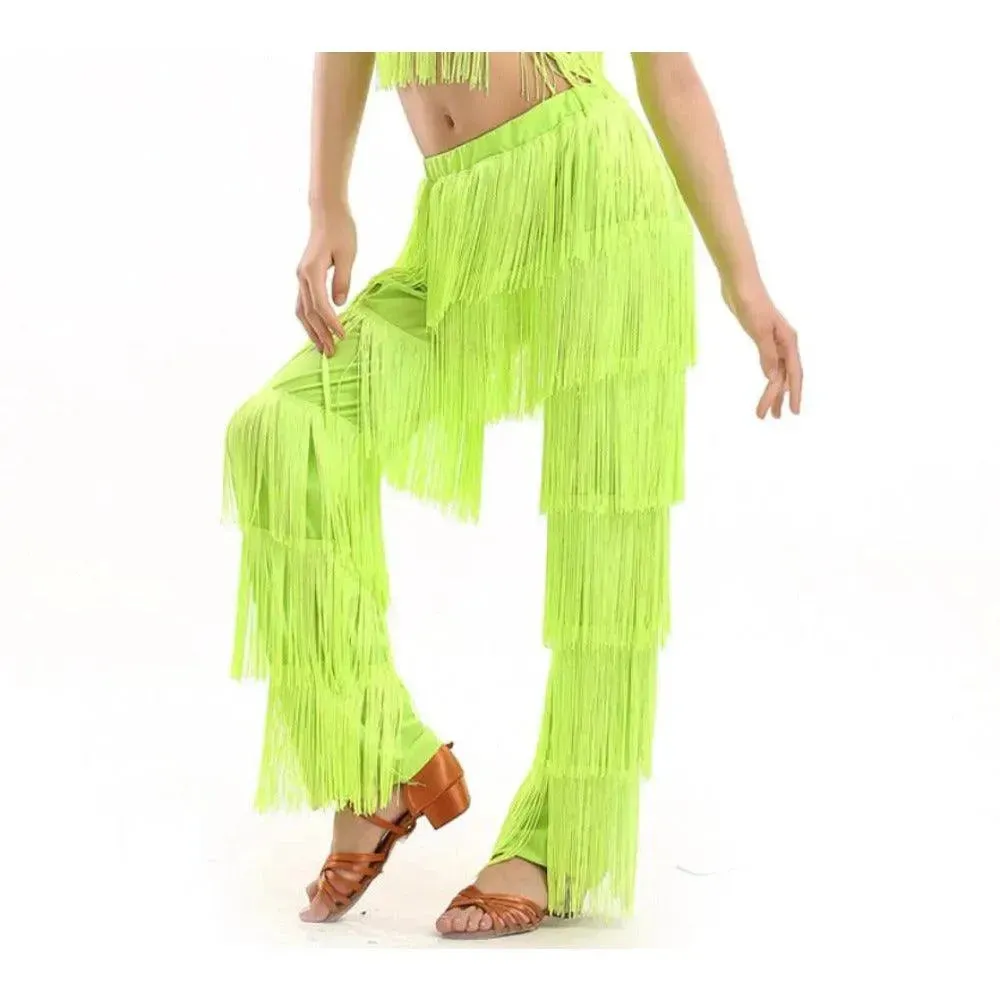 Fringe Dance Costume Pants - Girls Multi-color Tassel Belly Dancing Pants Cowgirl Style for Samba Salsa Ballroom Latin