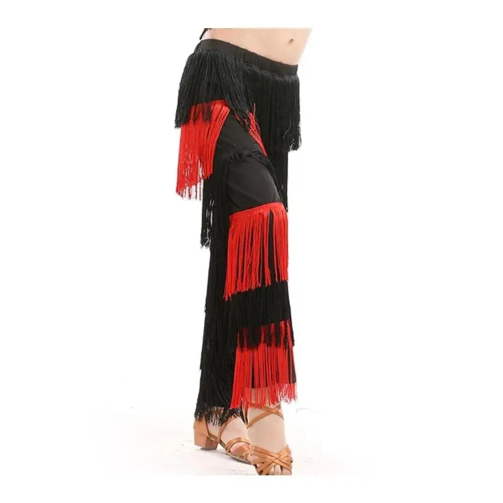 Fringe Dance Costume Pants - Girls Multi-color Tassel Belly Dancing Pants Cowgirl Style for Samba Salsa Ballroom Latin