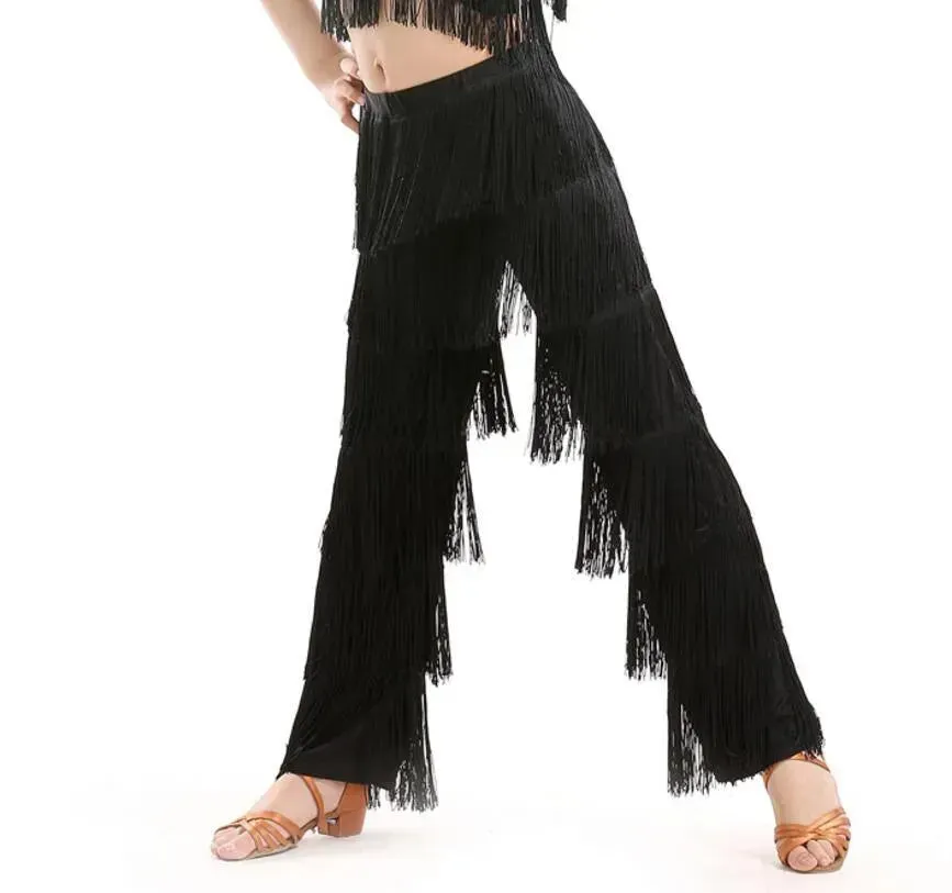 Fringe Dance Costume Pants - Girls Multi-color Tassel Belly Dancing Pants Cowgirl Style for Samba Salsa Ballroom Latin