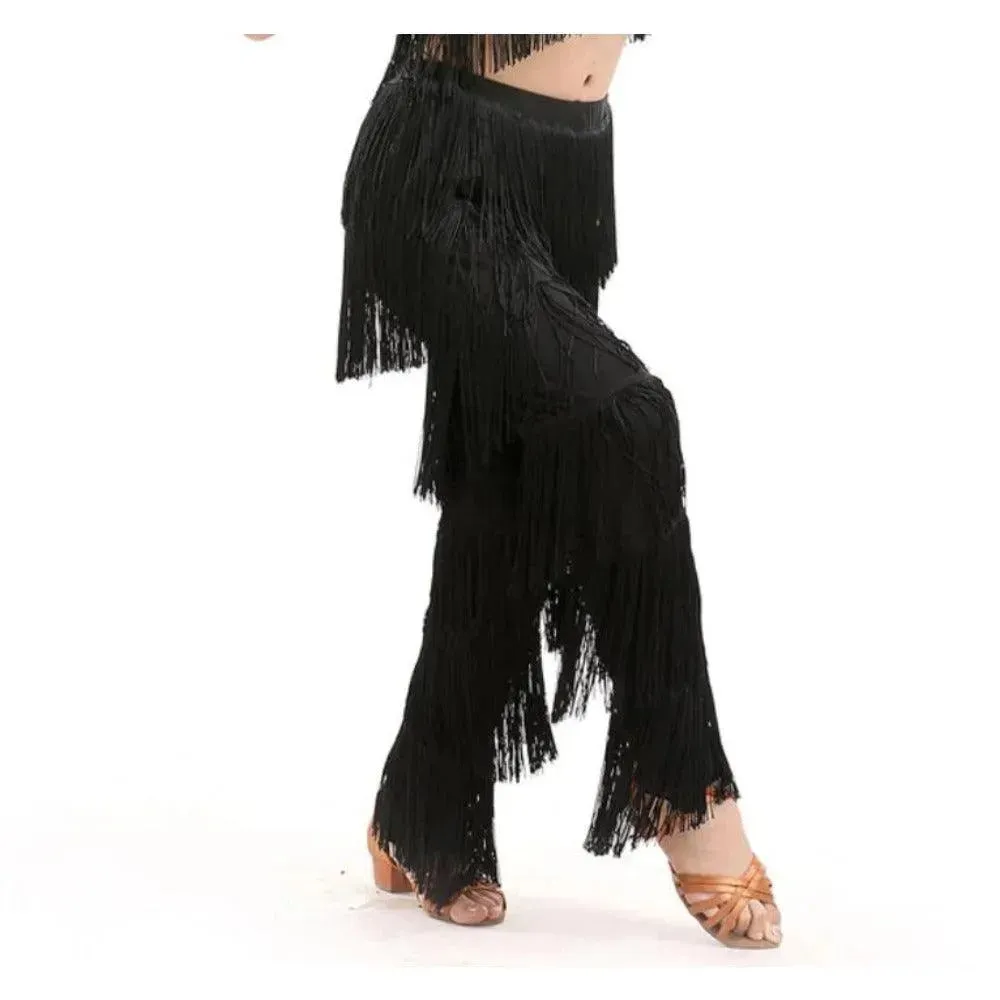 Fringe Dance Costume Pants - Girls Multi-color Tassel Belly Dancing Pants Cowgirl Style for Samba Salsa Ballroom Latin