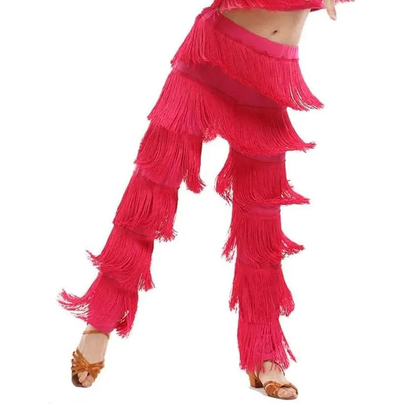 Fringe Dance Costume Pants - Girls Multi-color Tassel Belly Dancing Pants Cowgirl Style for Samba Salsa Ballroom Latin