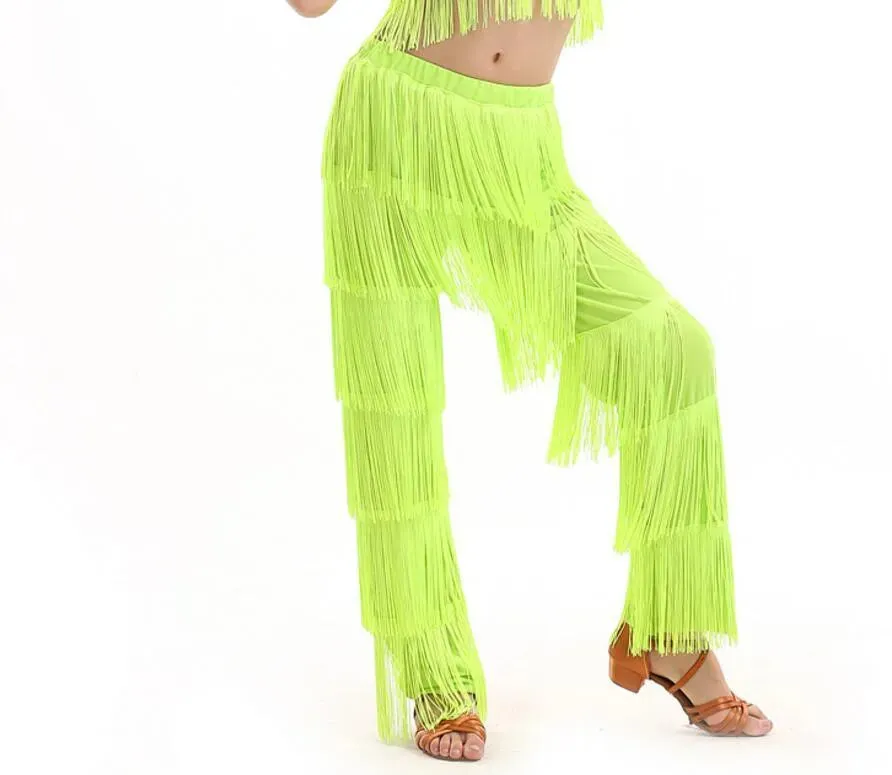 Fringe Dance Costume Pants - Girls Multi-color Tassel Belly Dancing Pants Cowgirl Style for Samba Salsa Ballroom Latin