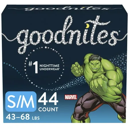 Goodnites Overnight Underwear for Boys, S/M (43-68 lb.), 44 Ct, Size S/M