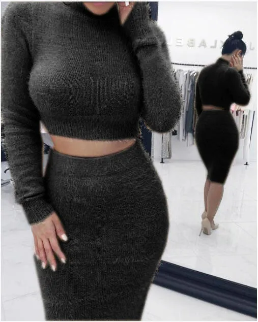 Hot Style Fashion Mohair Sweater Skirt Set