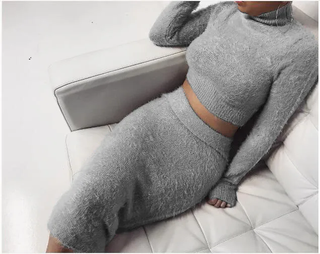 Hot Style Fashion Mohair Sweater Skirt Set