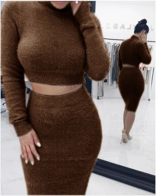 Hot Style Fashion Mohair Sweater Skirt Set