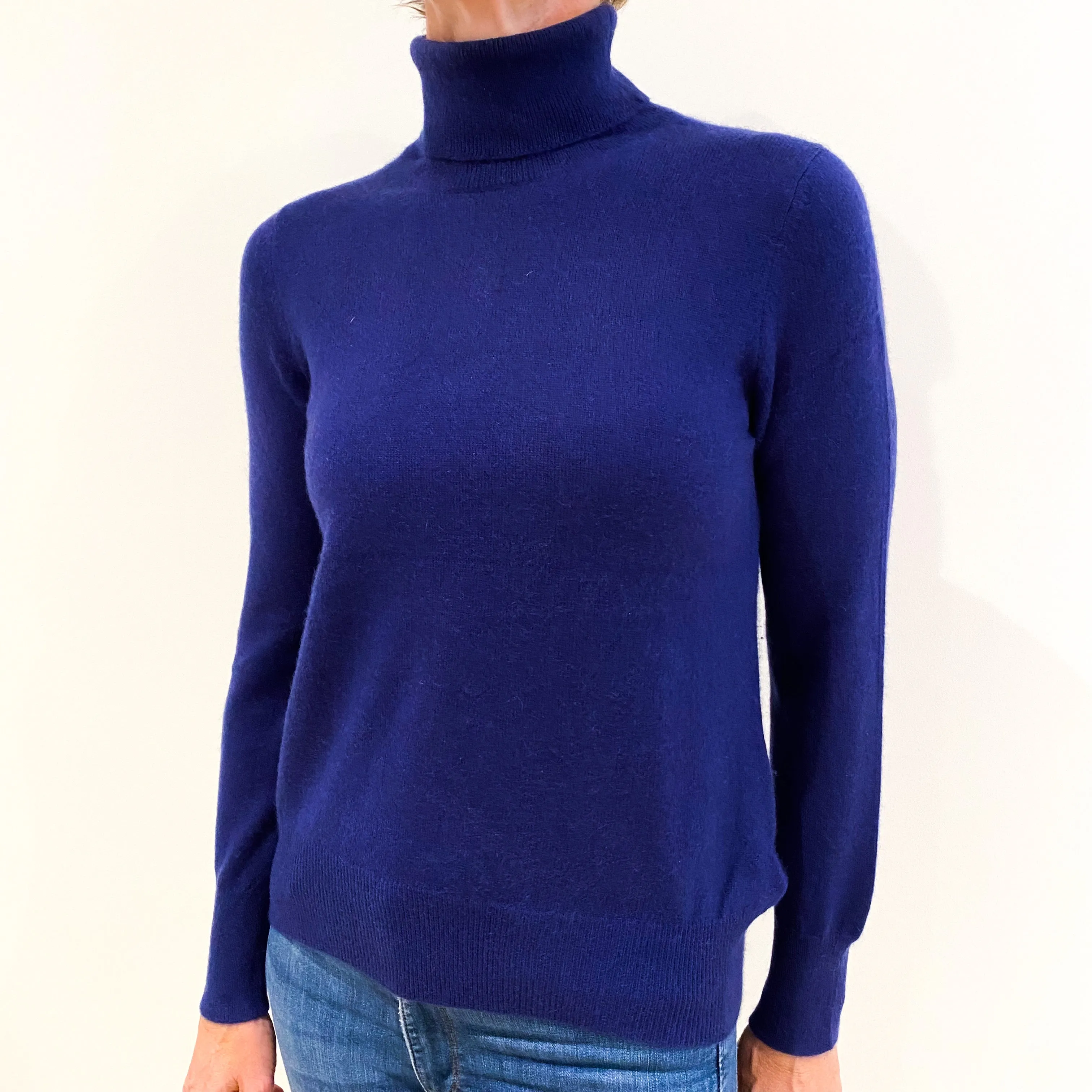 Indigo Blue Cashmere Polo Neck Jumper Small