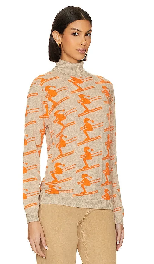 JUMPER 1234 All Over Ski Roll Collar Sweater in Light Grey,Orange