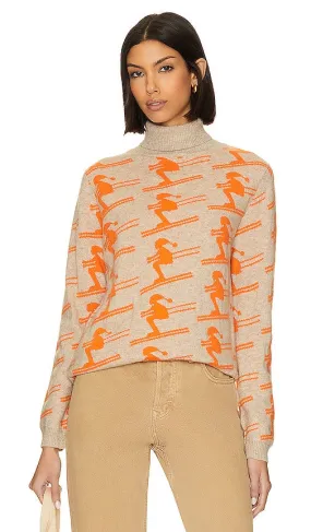 JUMPER 1234 All Over Ski Roll Collar Sweater in Light Grey,Orange