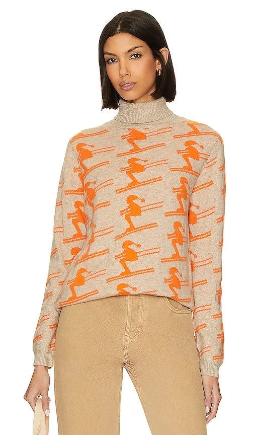 JUMPER 1234 All Over Ski Roll Collar Sweater in Light Grey,Orange