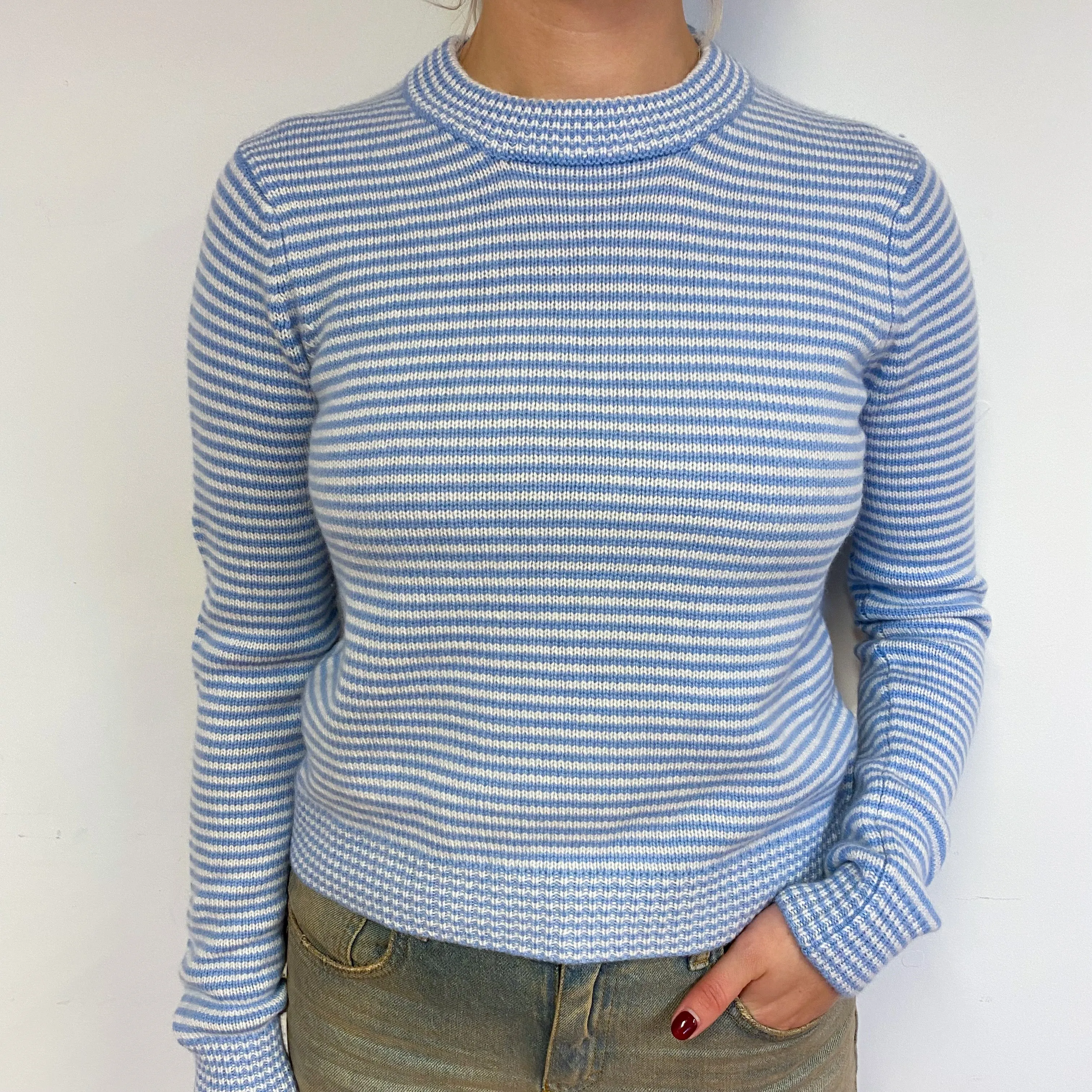 La Ligne Blue Stripe Cashmere Crew Neck Jumper Small