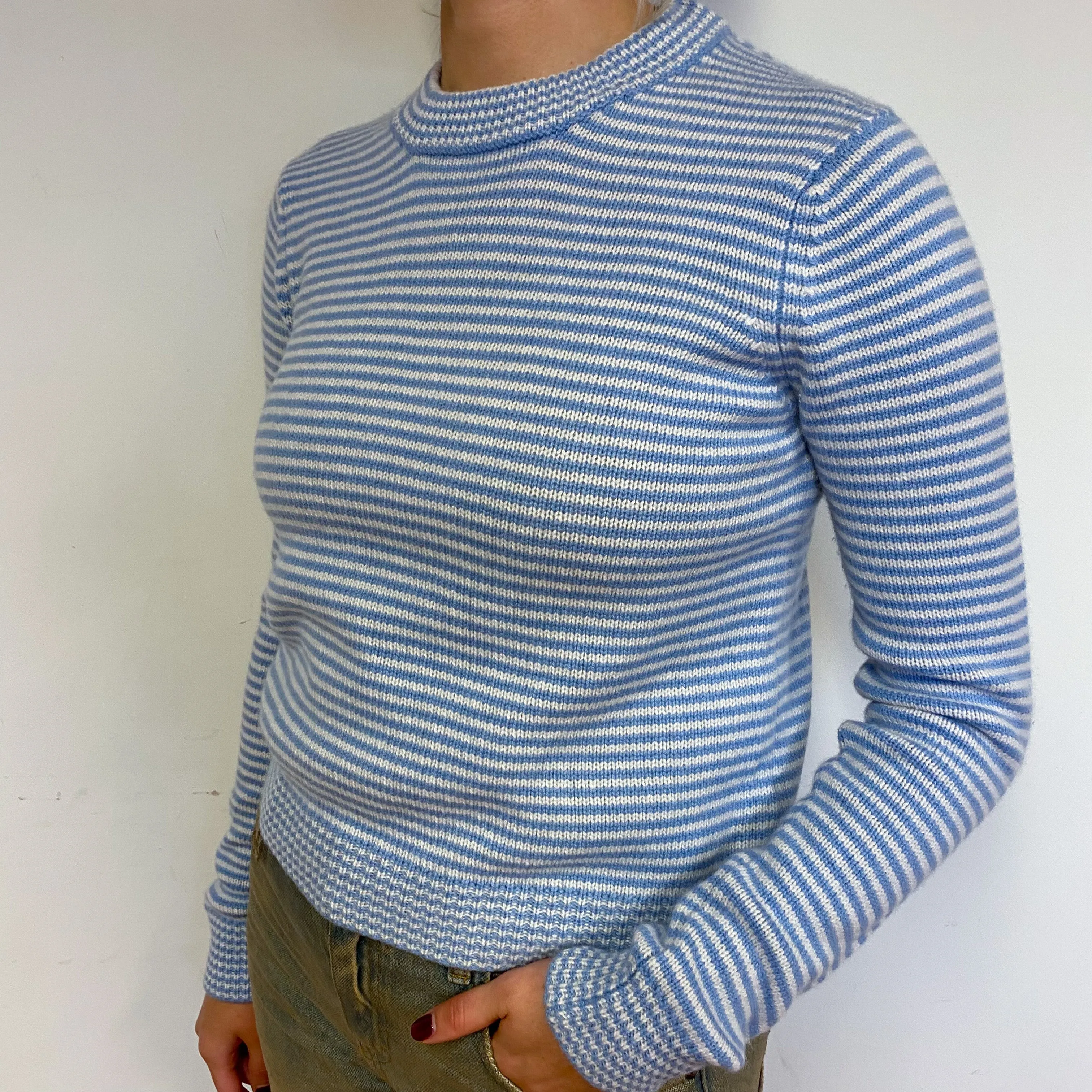 La Ligne Blue Stripe Cashmere Crew Neck Jumper Small