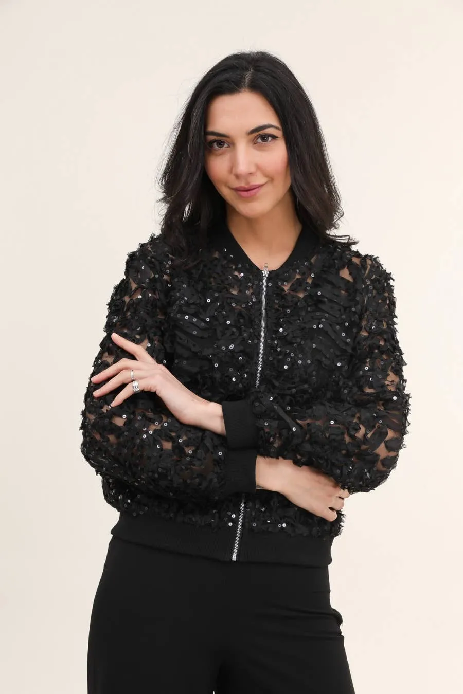 Lace Bomber Jacket, White or Black at Bourbon Cowgirl