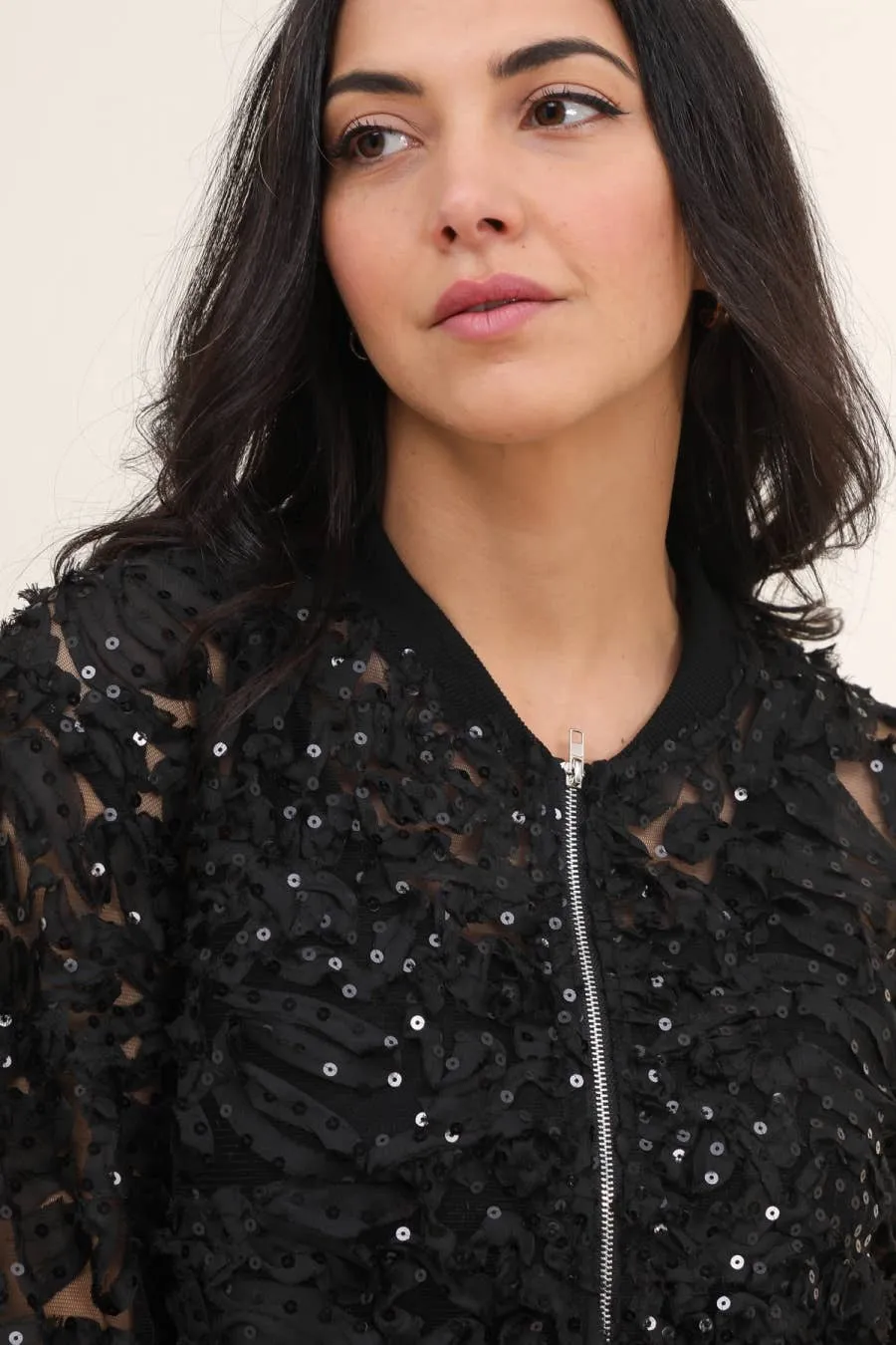 Lace Bomber Jacket, White or Black at Bourbon Cowgirl