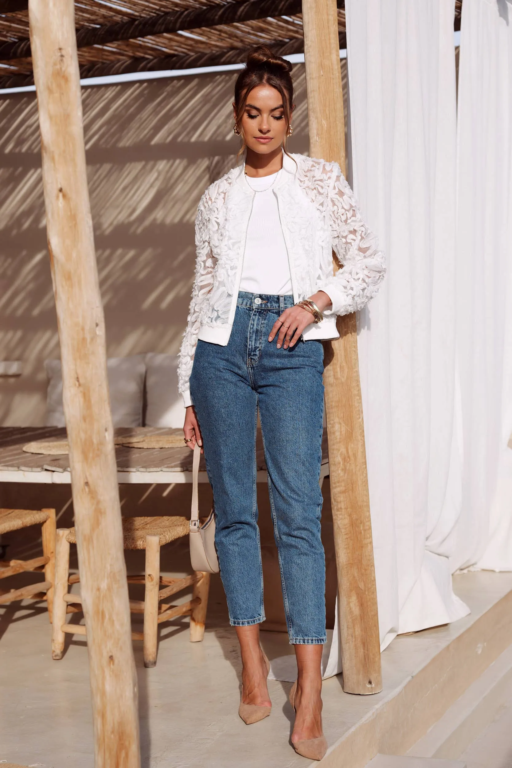 Lace Bomber Jacket, White or Black at Bourbon Cowgirl