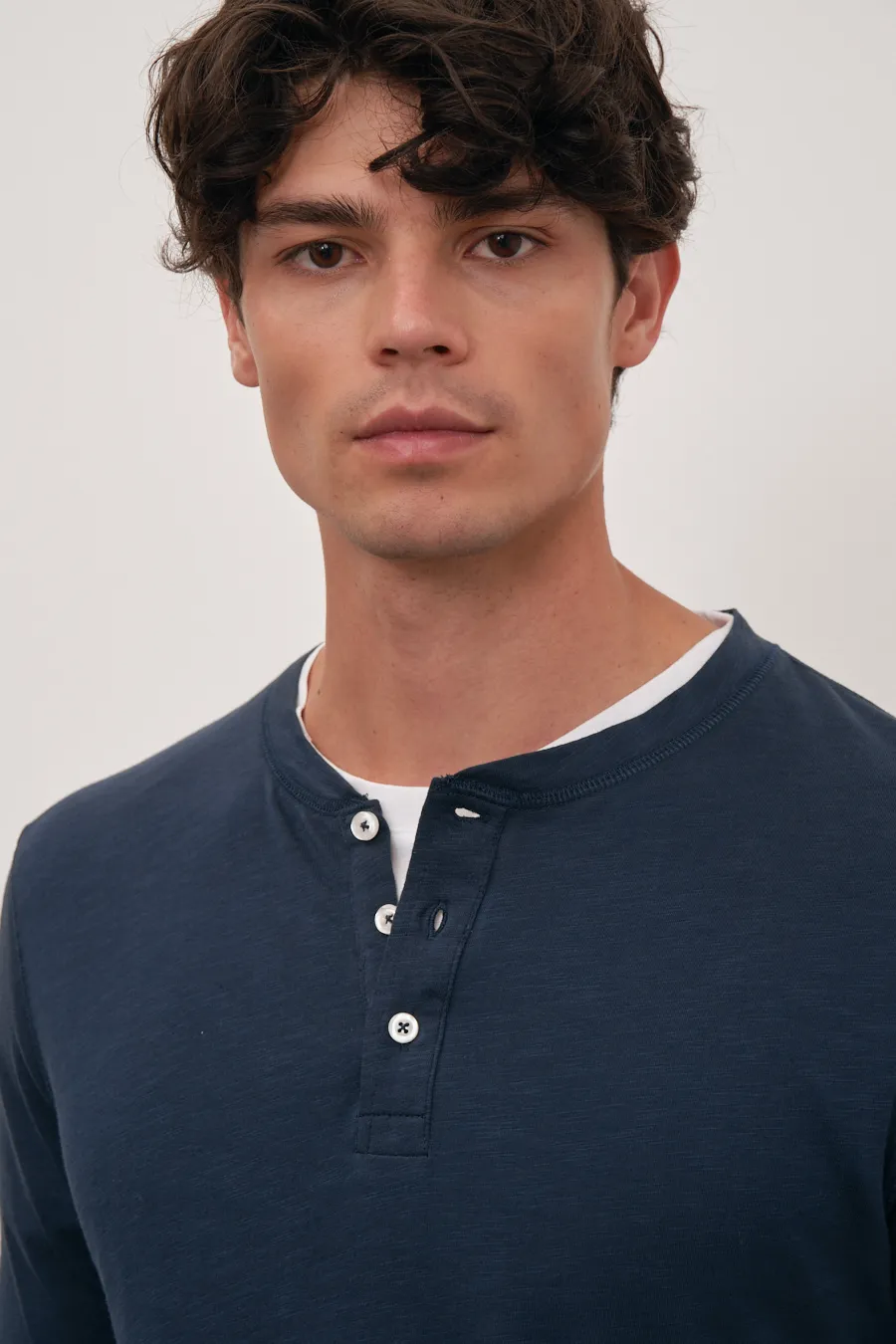 Long Sleeve Henley in Slub Cotton