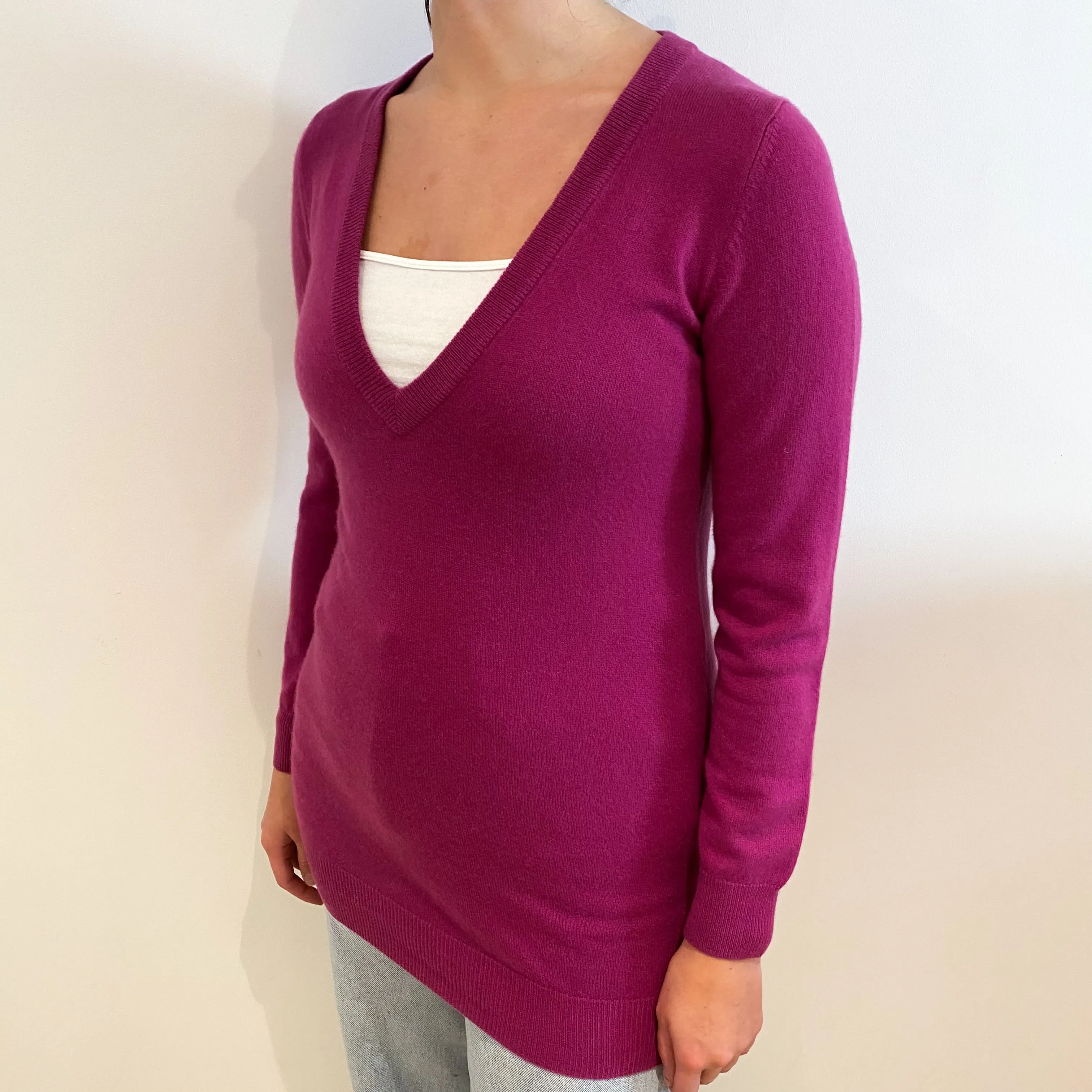 Magenta Pink V Neck Jumper Small