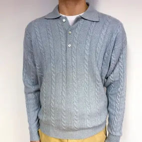 Men's Baby Blue Cashmere Button V-Neck Jumper Large
