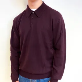 Men's Deep Aubergine Purple Cashmere 1/4 Button Jumper Small