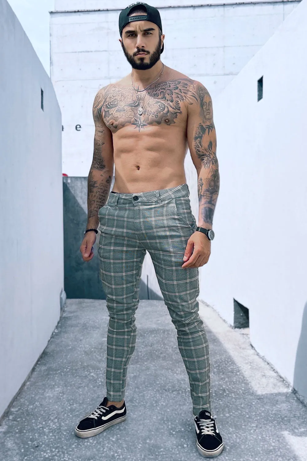 Mens Grey Plaid Pant
