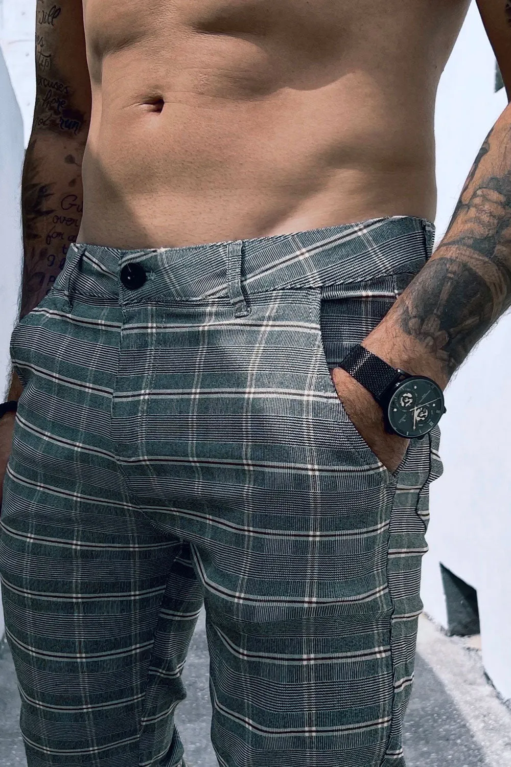 Mens Grey Plaid Pant