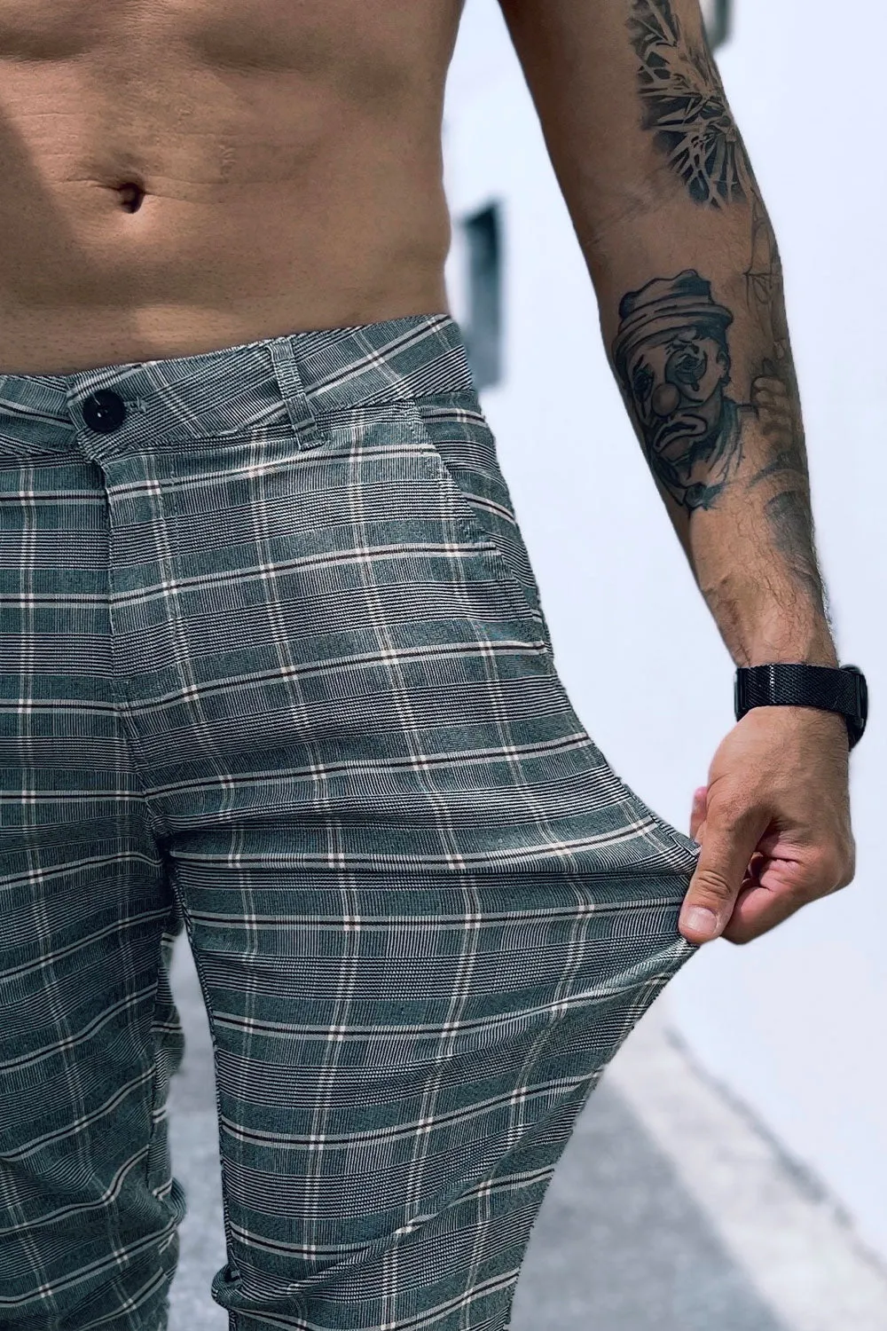 Mens Grey Plaid Pant