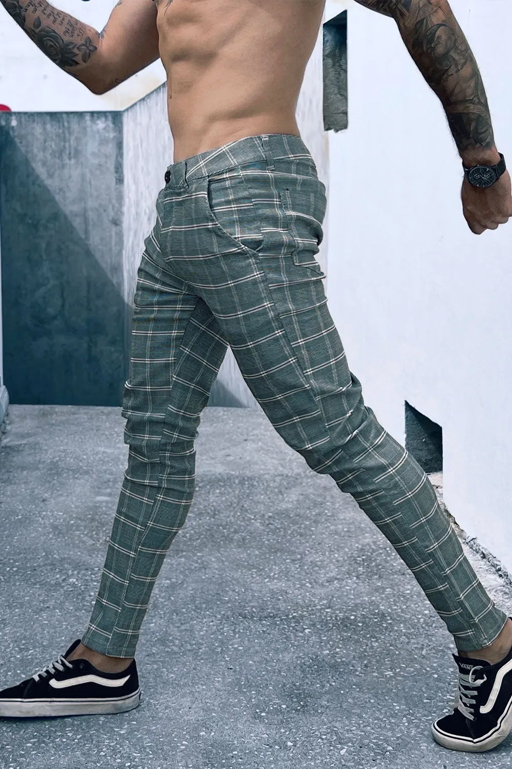 Mens Grey Plaid Pant