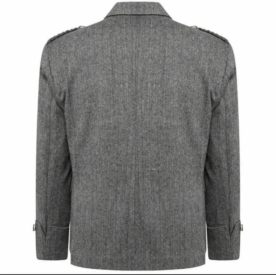 Men's Grey Tweed Argyle Kilt Jacket with Waistcoat - Wedding Formal Highlandwear