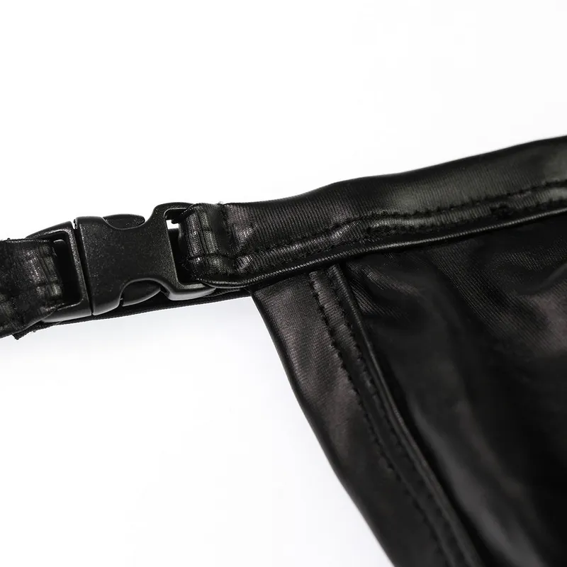 Men's Low Rise Pouch Briefs with Buckles / Male Black Thong / Sexy Underwear for Men