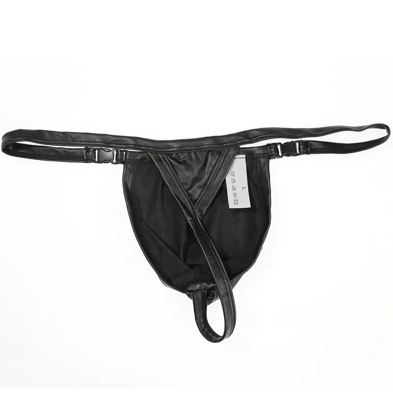 Men's Low Rise Pouch Briefs with Buckles / Male Black Thong / Sexy Underwear for Men