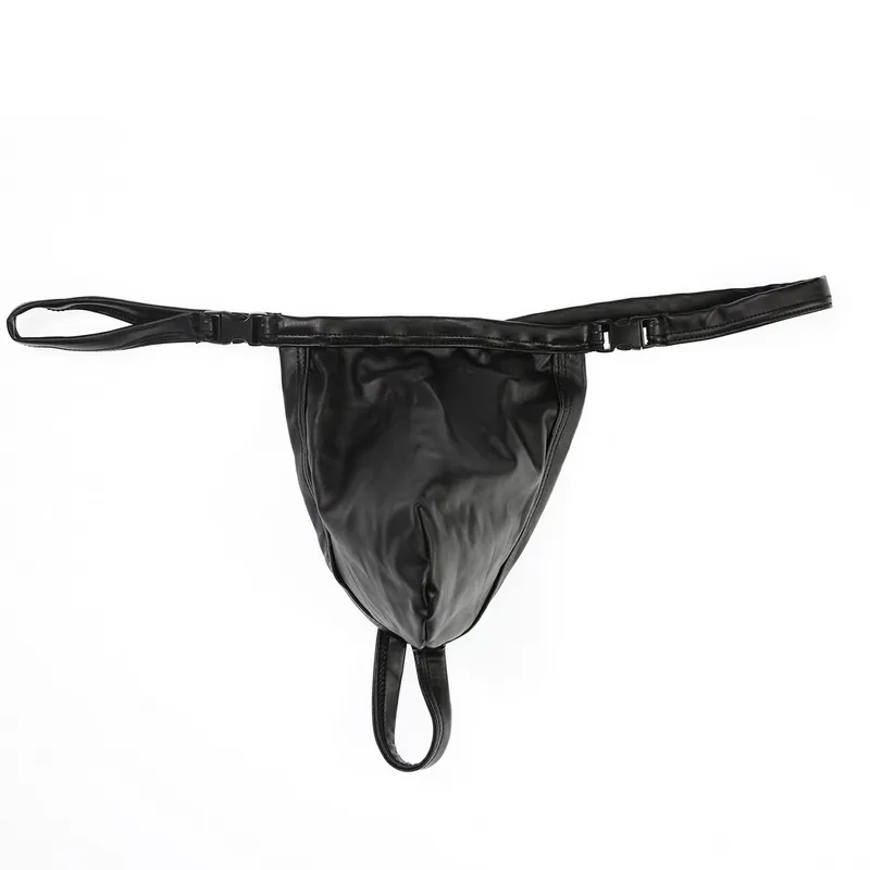 Men's Low Rise Pouch Briefs with Buckles / Male Black Thong / Sexy Underwear for Men