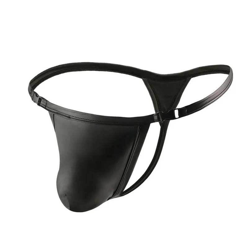 Men's Low Rise Pouch Briefs with Buckles / Male Black Thong / Sexy Underwear for Men