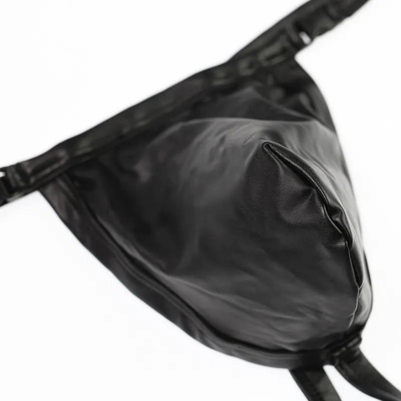 Men's Low Rise Pouch Briefs with Buckles / Male Black Thong / Sexy Underwear for Men