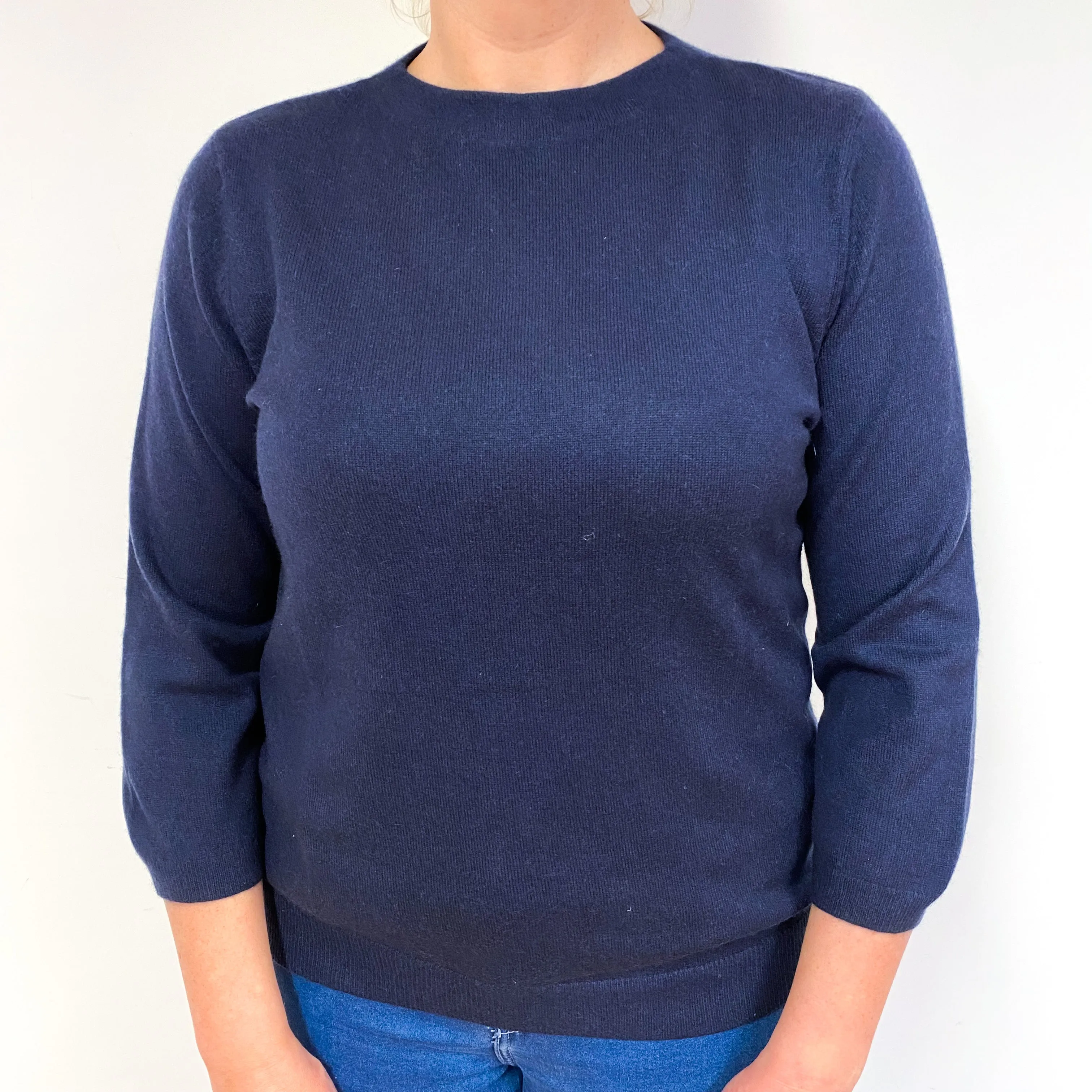 Midnight Blue 3/4 Sleeve Cashmere Crew Neck Jumper Large