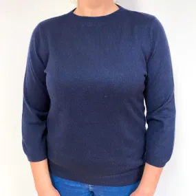 Midnight Blue 3/4 Sleeve Cashmere Crew Neck Jumper Large