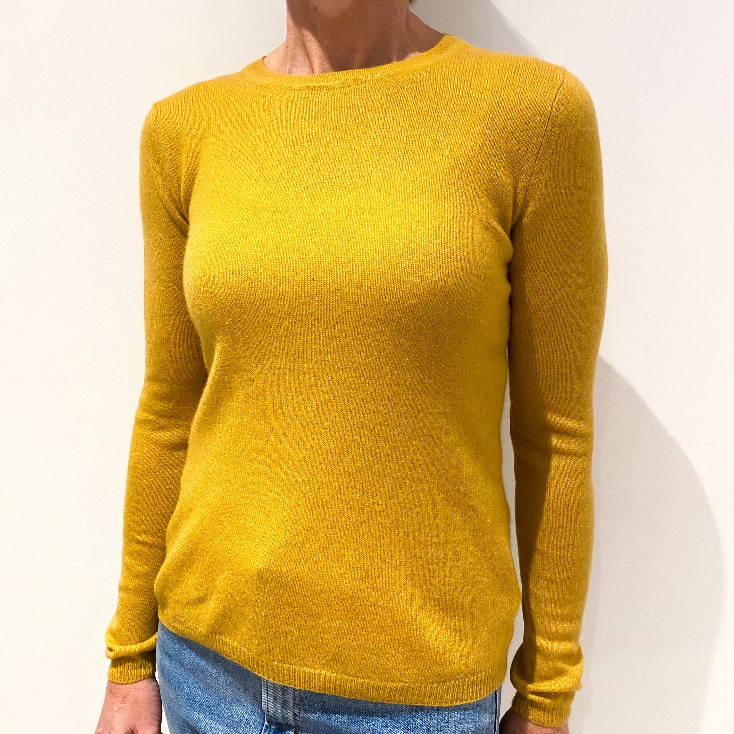 Mustard Yellow Cashmere Crew Neck Jumper Small