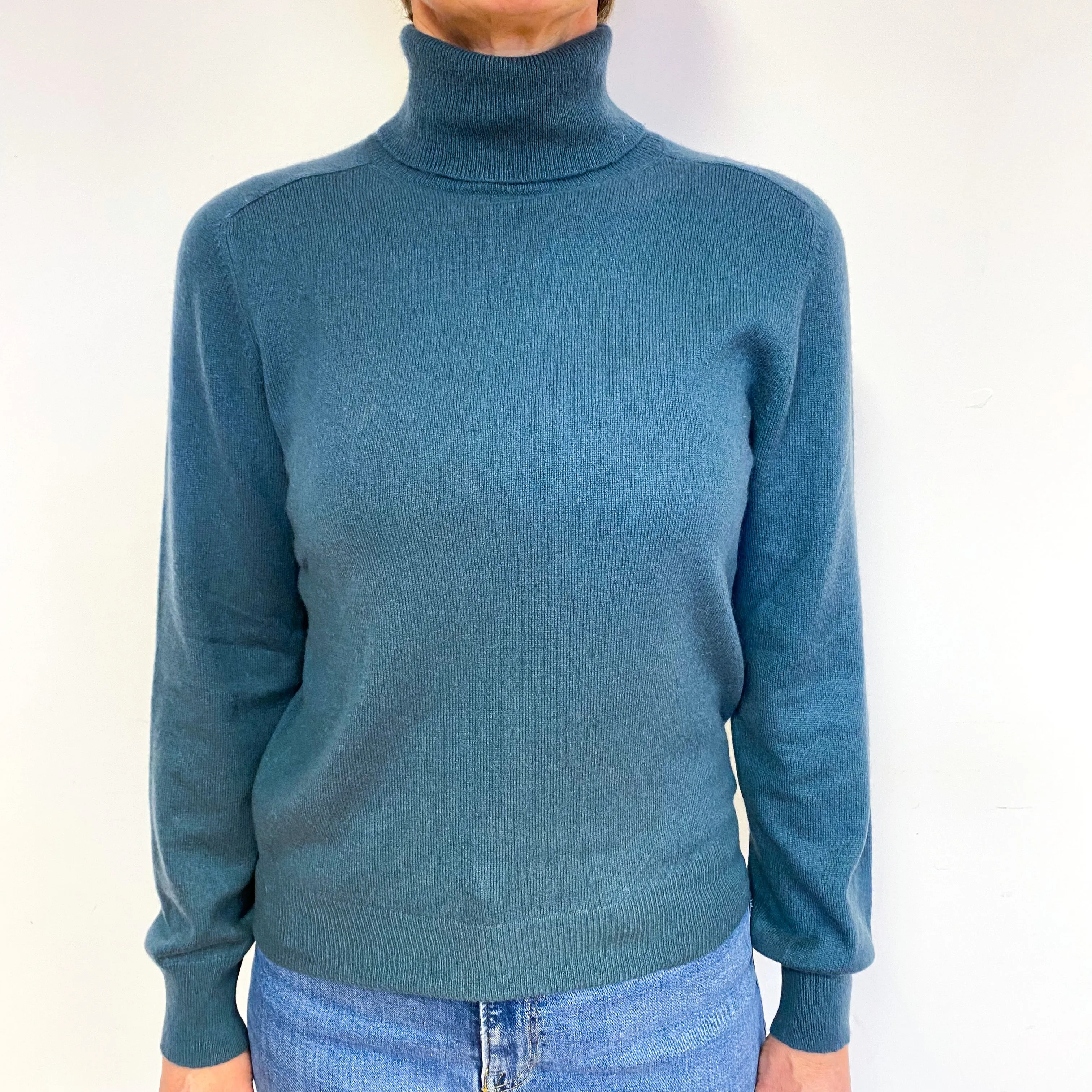 Muted Slate Green Cashmere Polo Neck Jumper Medium