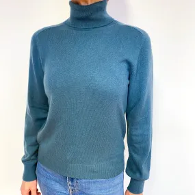 Muted Slate Green Cashmere Polo Neck Jumper Medium