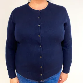 Navy Blue Cashmere Crew Neck Cardigan Extra Large