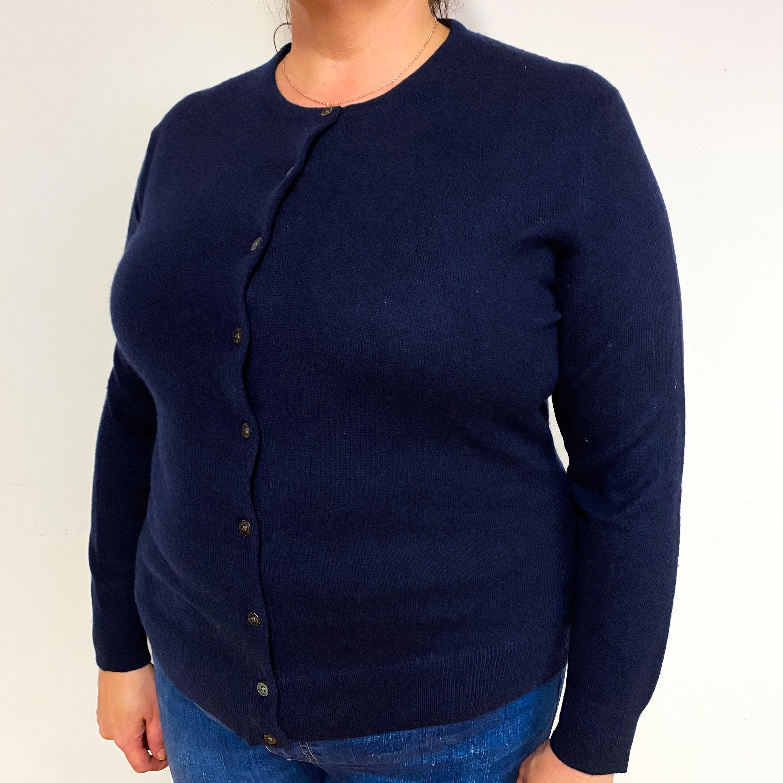 Navy Blue Cashmere Crew Neck Cardigan Extra Large