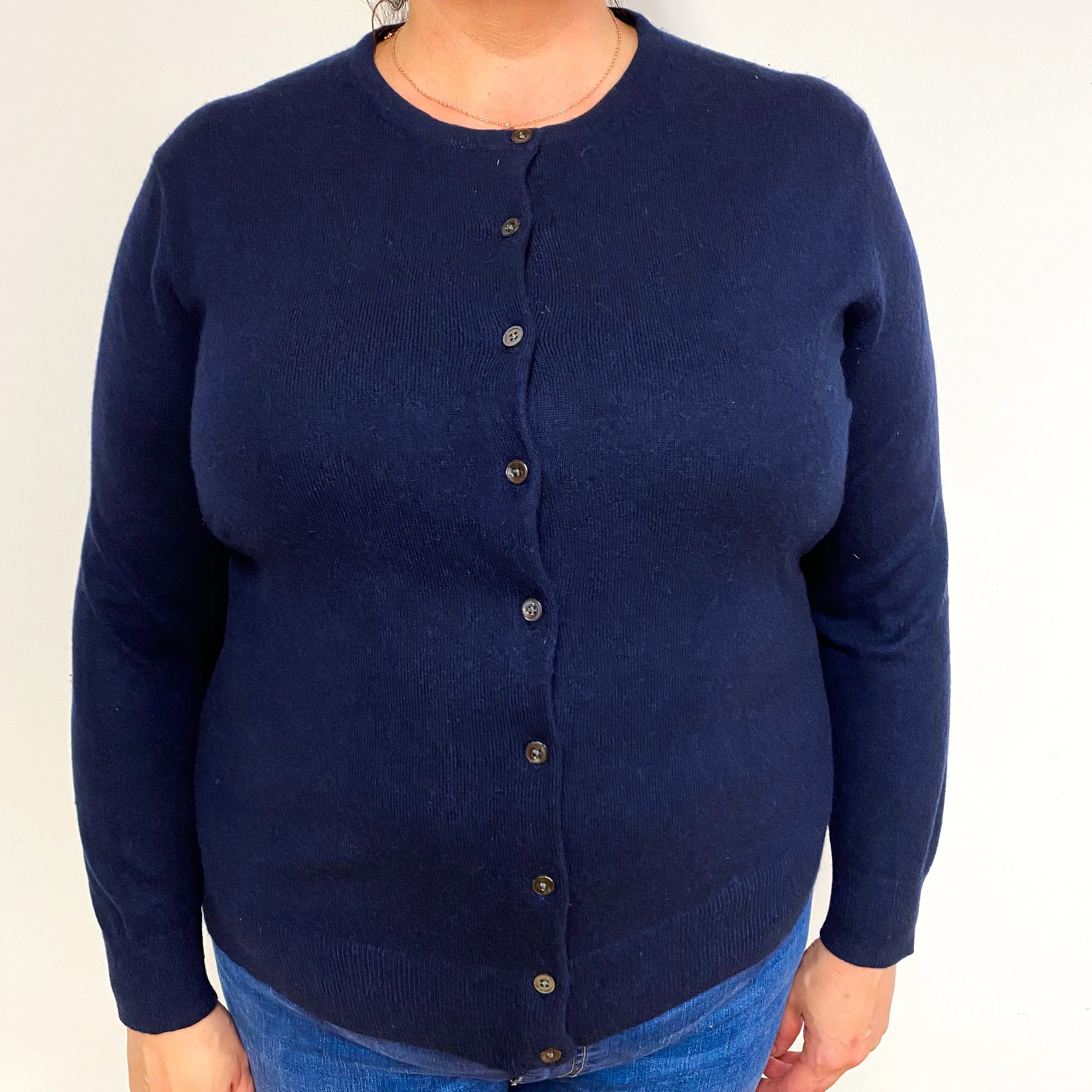 Navy Blue Cashmere Crew Neck Cardigan Extra Large