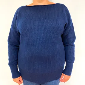 Navy Blue Chunky Cashmere Boat Neck Jumper Extra Large