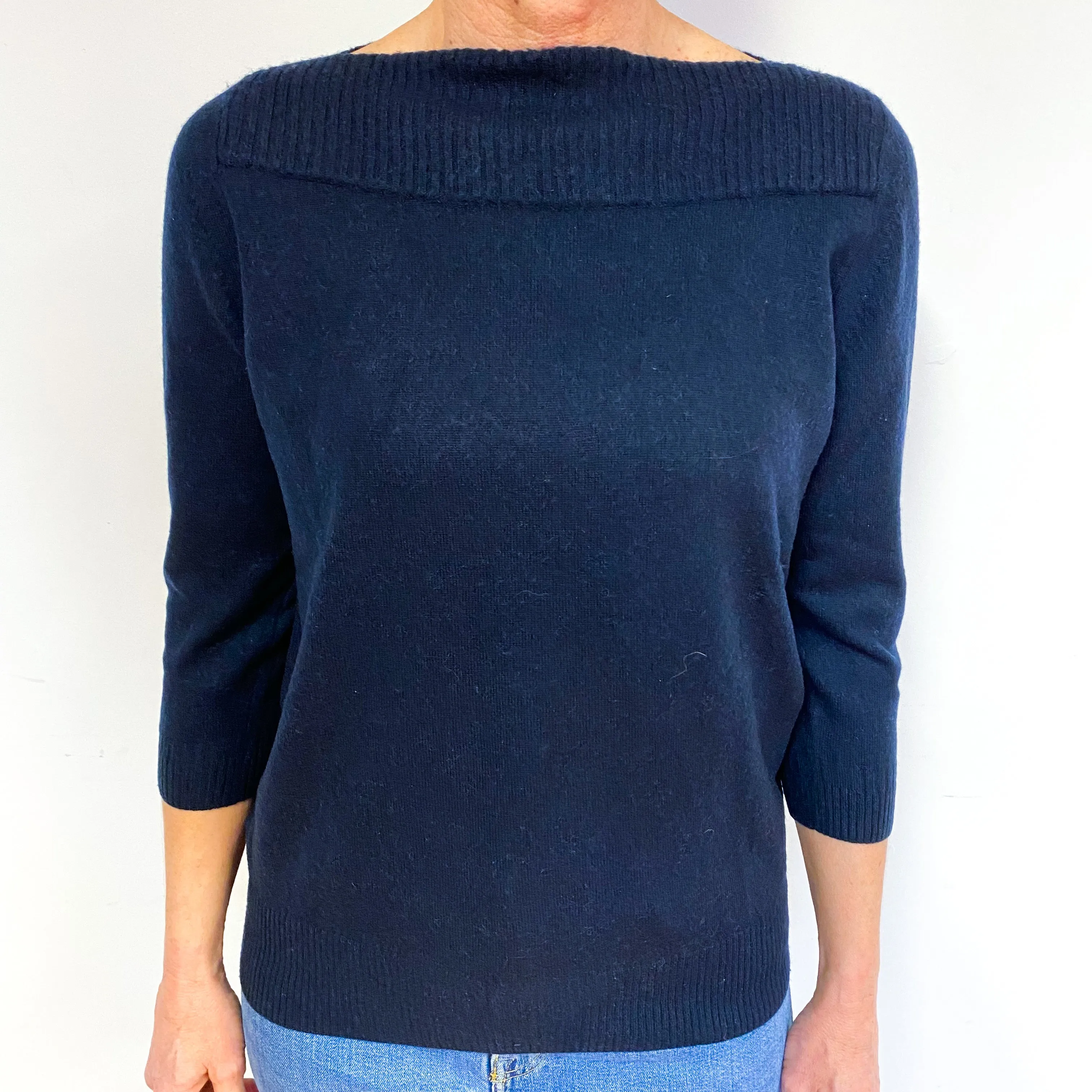 Navy Cashmere Crew Neck Jumper Medium