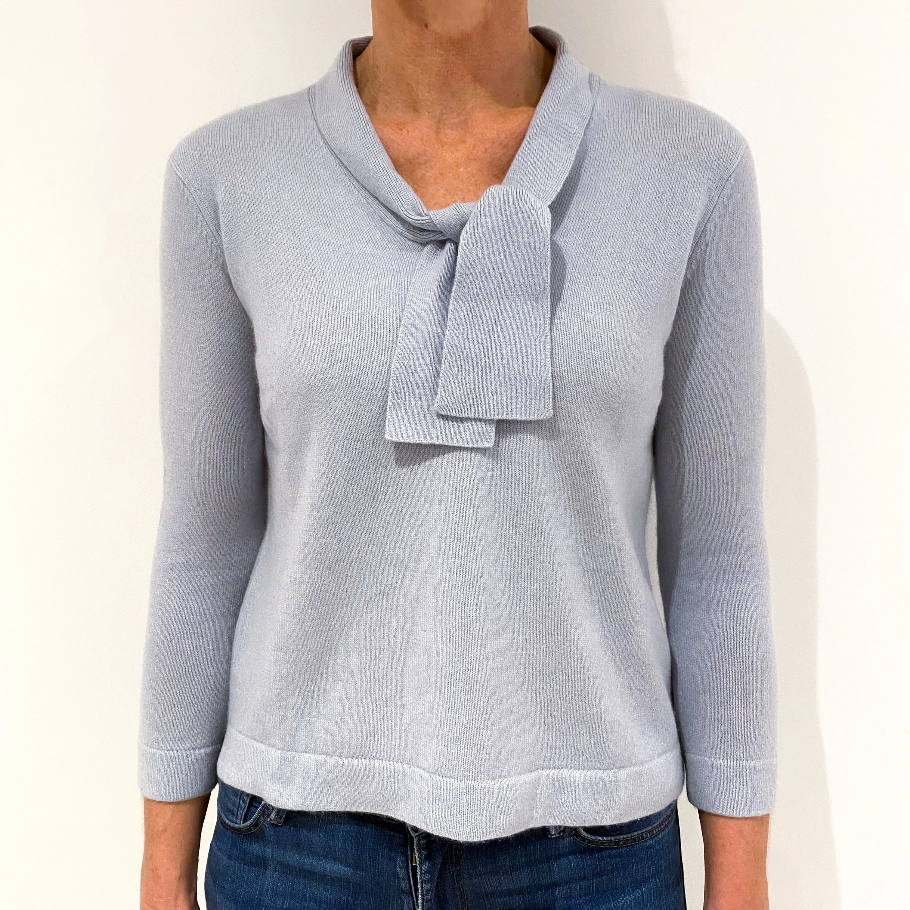 Pale Duck Egg Cashmere V-Neck Jumper Small
