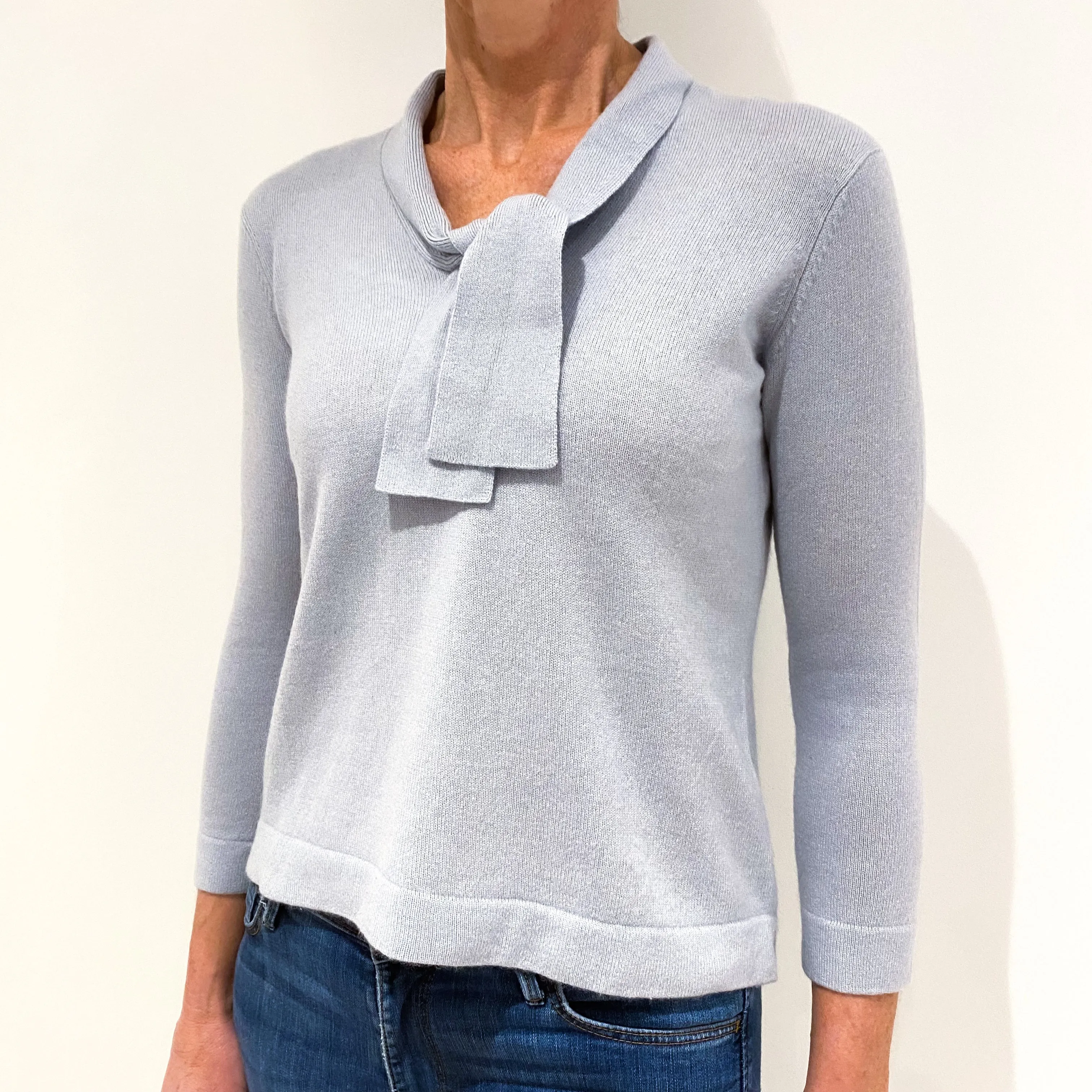Pale Duck Egg Cashmere V-Neck Jumper Small
