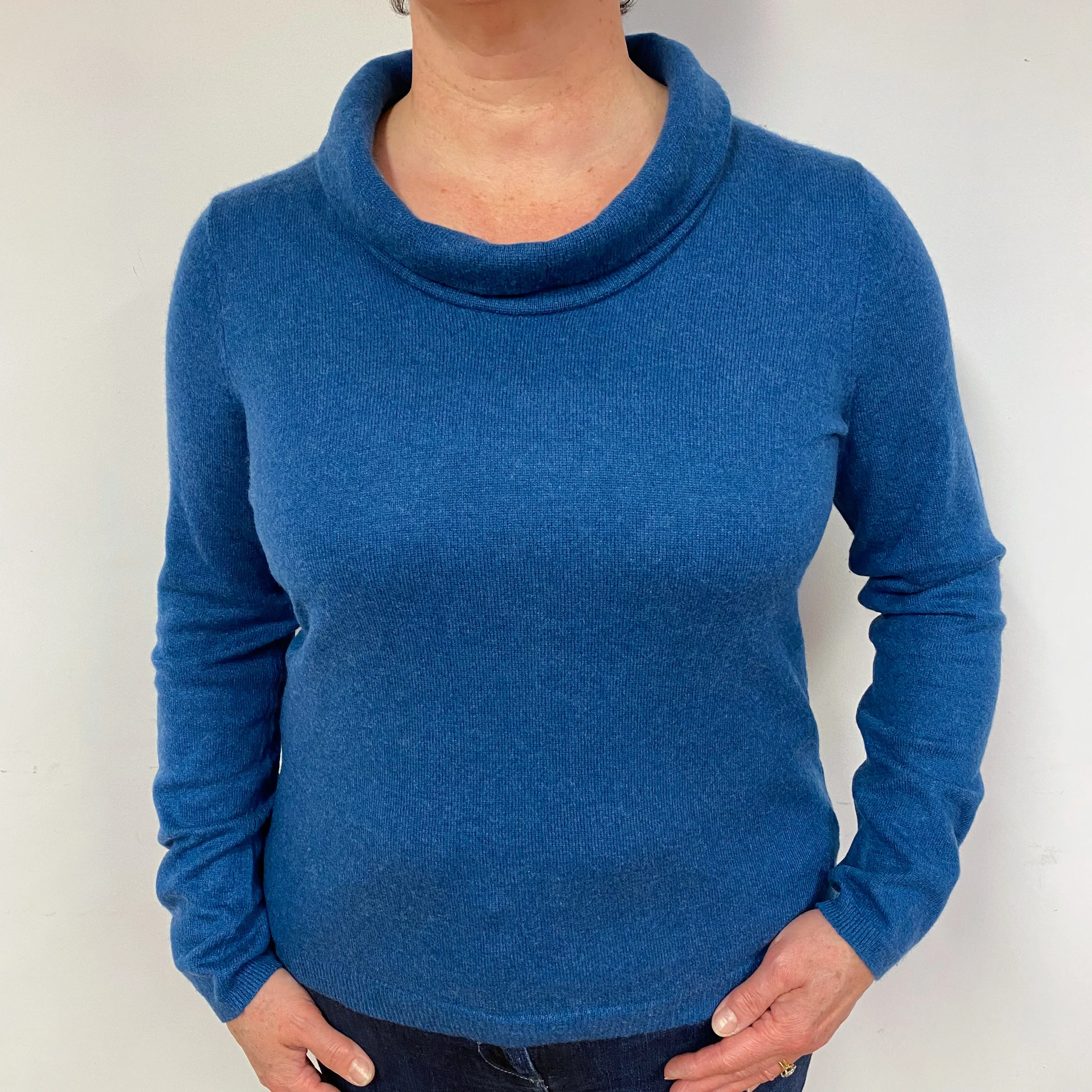 Peacock Blue Cashmere Roll Neck Jumper Large