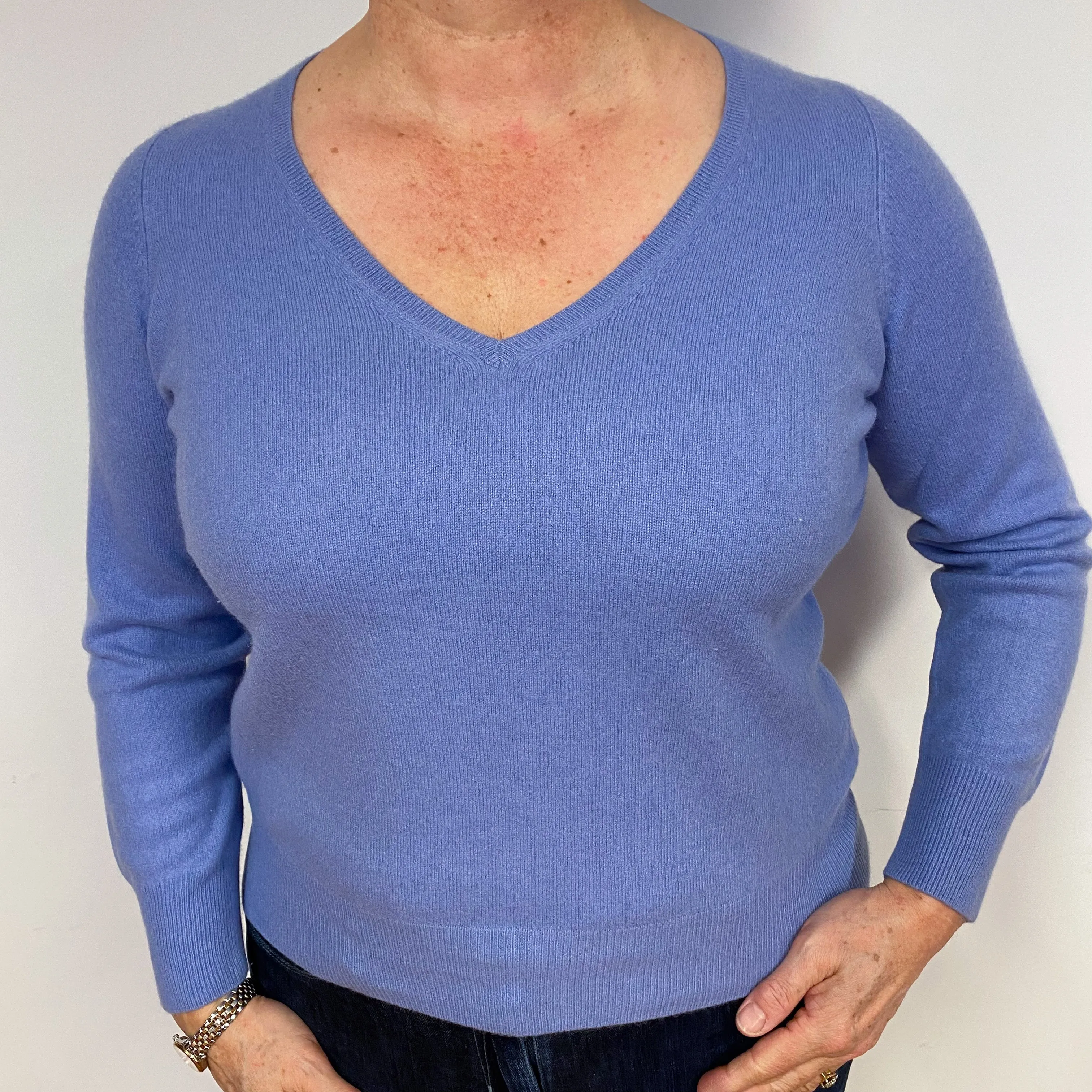 Periwinkle Blue Cashmere V-Neck Jumper Large