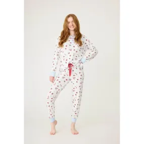 PJ Salvage Candy Cane Waffle Thermal Ski Jammie Set